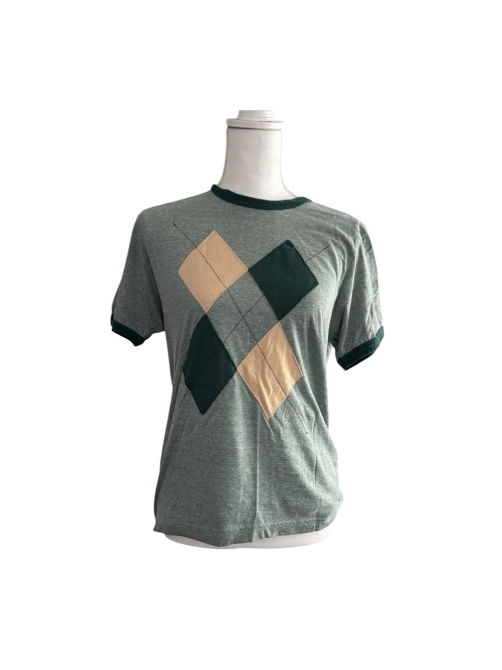 CLOSET CLEAR OUT! HR Gray Green Argyle Ringer Tee | Size Small